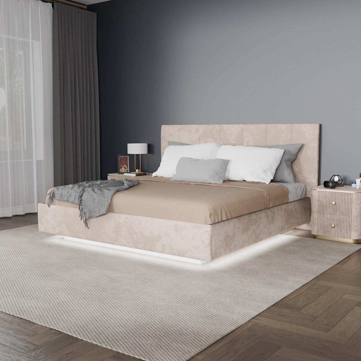 Кровать с подъемным механизмом Диона Бежевая 200х200 (aura4)